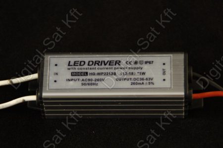 POWER LED tápegység 12-18 darab 3W-os LED-hez DC 36-63V 450mA
